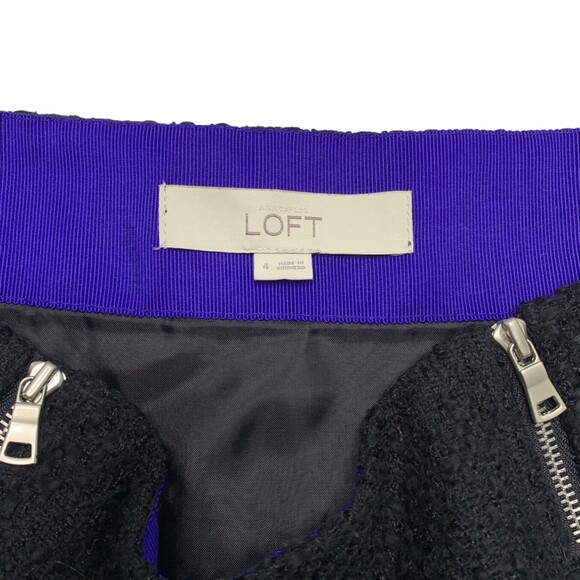LOFT black tweed shift skirt zipper detail size 4P - Picture 4 of 6